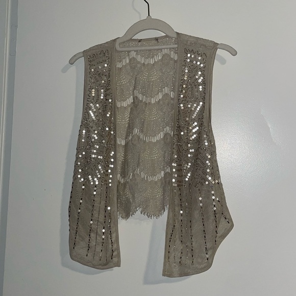 Chico's Jackets & Blazers - Chico's Bohemian Cream Beaded Lace Vest With Gold Bugle Beads & Sequins